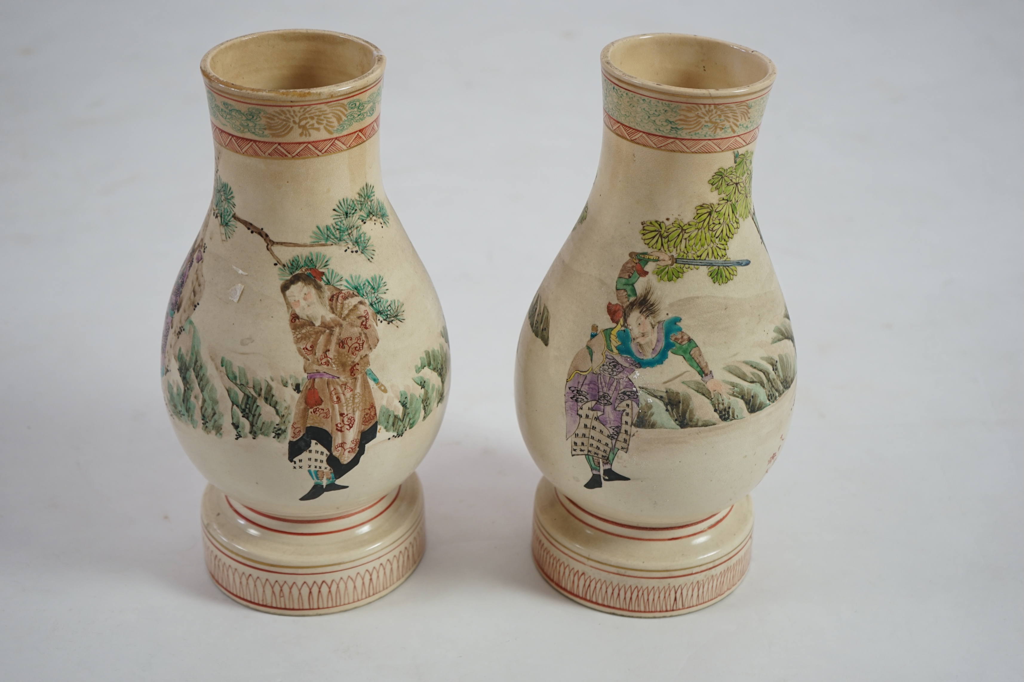 A pair of Japanese Satsuma earthenware vases